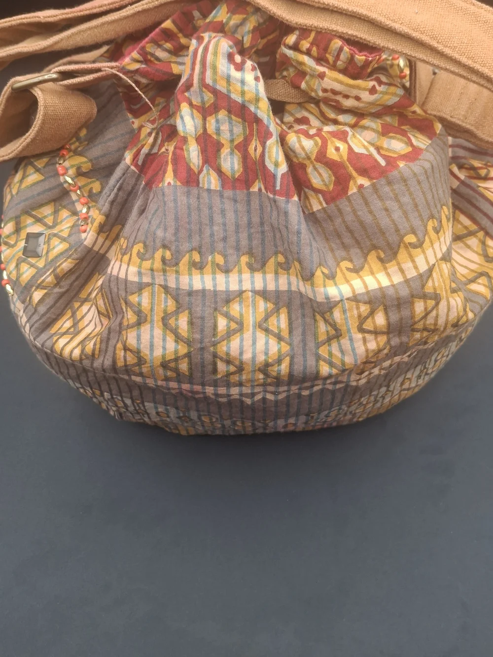 Boho Tassel Drawstring Bucket Bag - Brown Multi